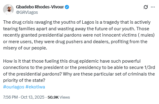 Why are criminals the priority of the state? - Gbadebo Rhodes-Vivour questions presidential pardon granted to 70 convicted drug lords
